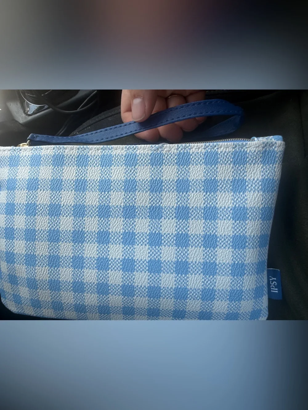 💙 4/$20 Ipsy Blue White Checked Cosmetics Bag